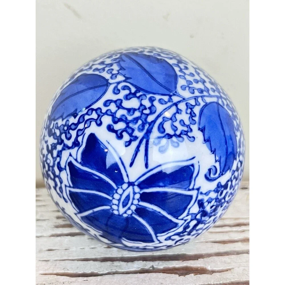 Vintage Pier 1 Blue & White Chinoiserie China Hand Painted Globes (3) Home Decor